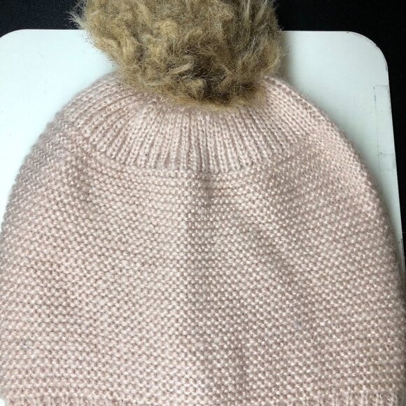 Ardene Nude Pink Knit Toque Beanie with Faux Fur Pom Pom OS - Picture 3 of 12